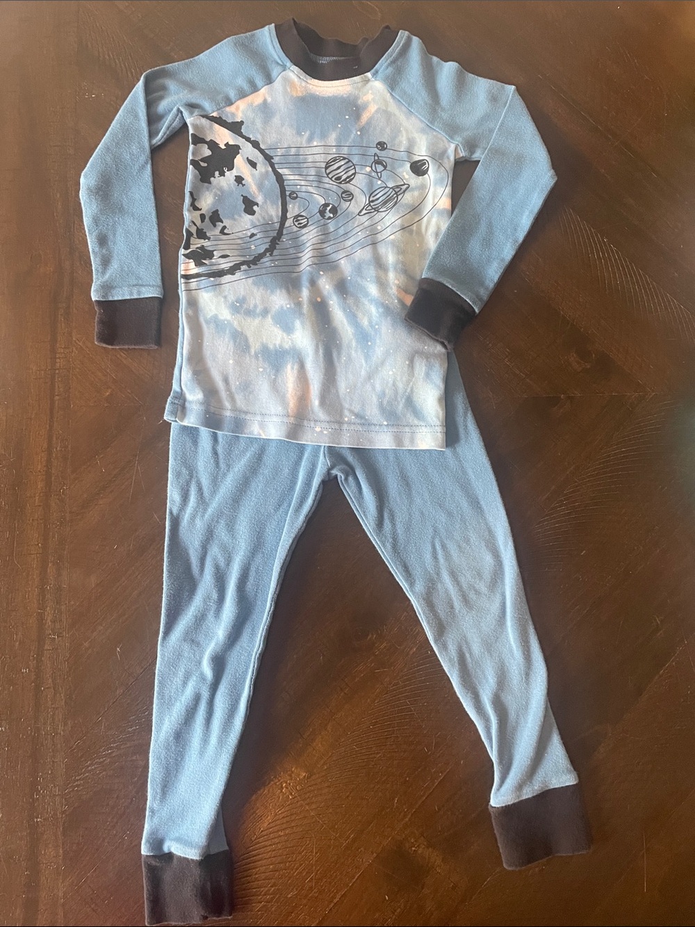 Kirkland Signature Blue Space Planet Long Sleeve Pajama Set with Navy Trim